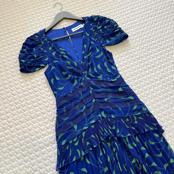 NWOT Self Portrait Blue Crescent Chiffon Midi Dress Cut Out Back Ruffle Size 6 - Picture 5 of 13